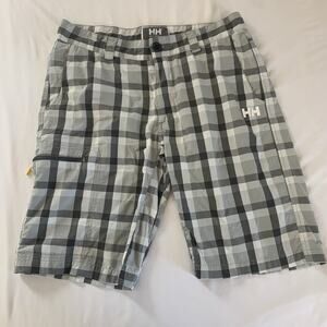 Helly Hansen Cargo Shorts Gray&White Plaid Men’s Size 33 Inseam 11” Lightweight
